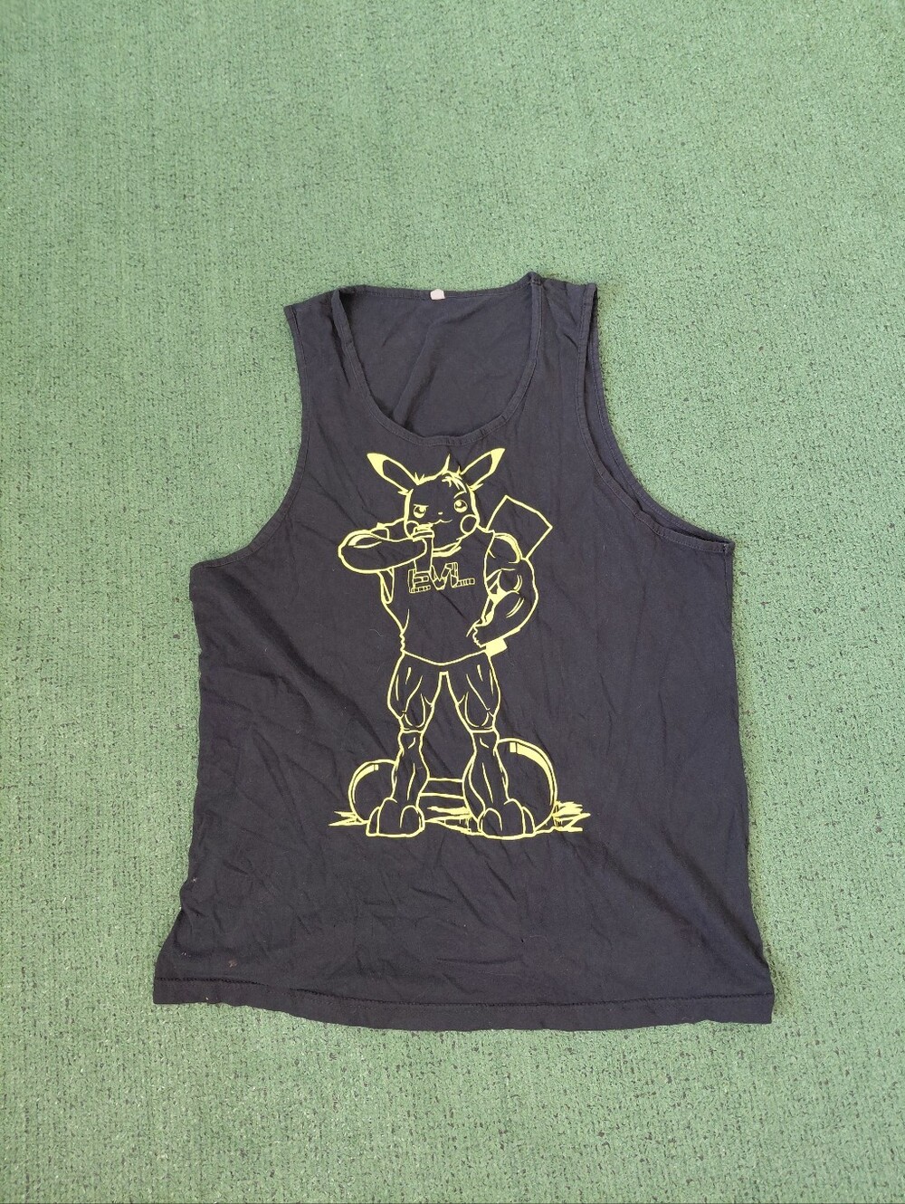 EVL Pokemon "Pikahuge" Parody Lifting Gym Black Tank Top Sz S/M